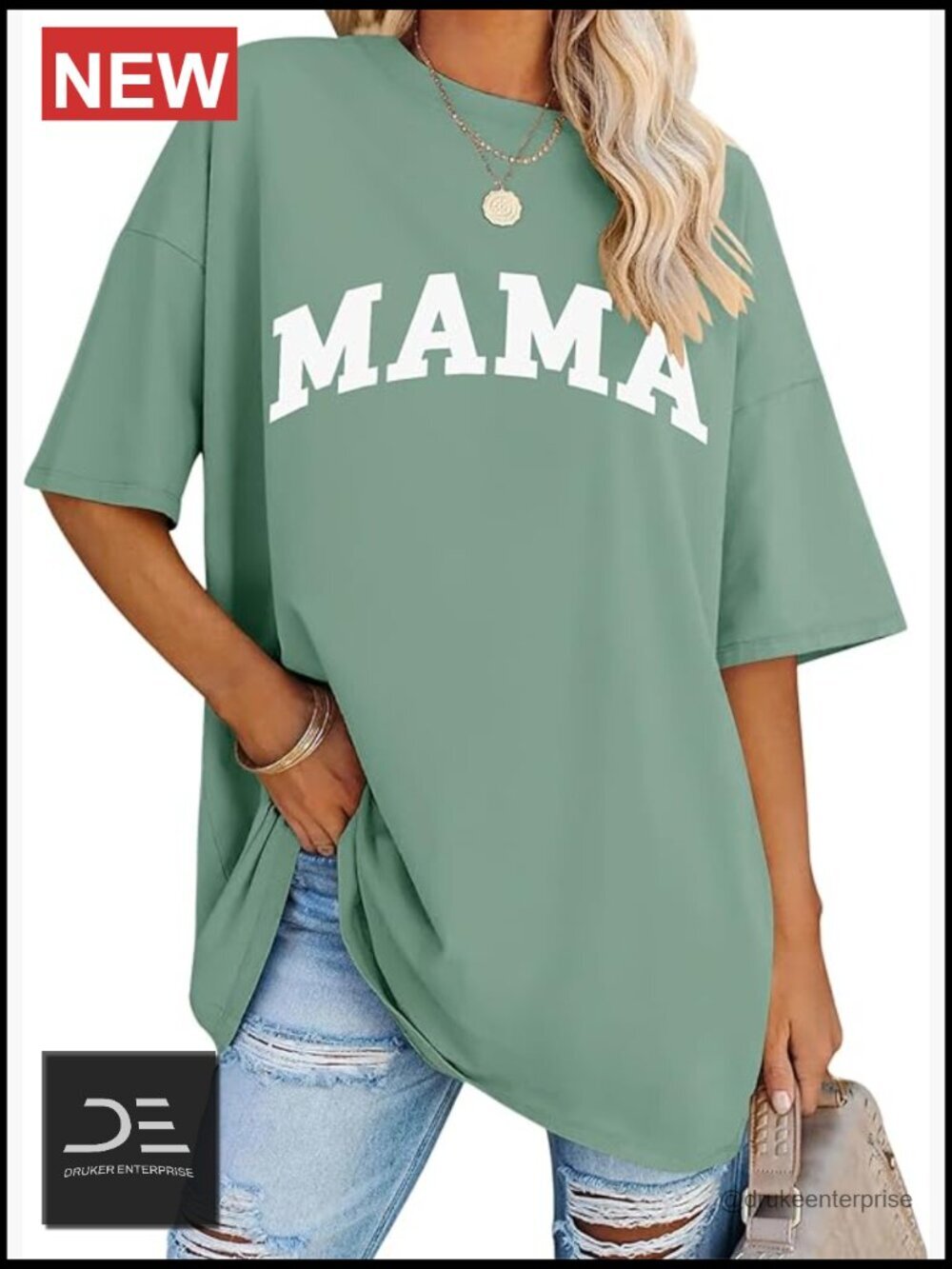 Oversized MAMA Tee - Short Sleeve Crewneck Summer Basic Shirt
